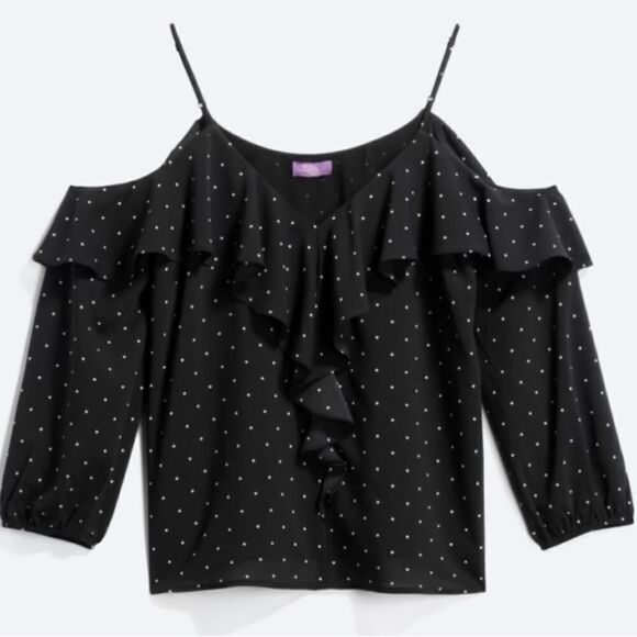 Truly poppy Tate Cold shoulder Ruffle top NWT Stitch Fix size XL polka dots - Picture 1 of 10
